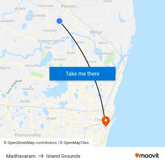 Madhavaram to Island Grounds map