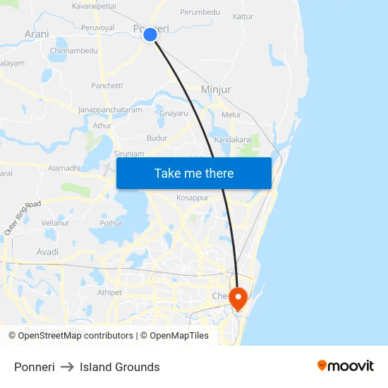 Ponneri to Island Grounds map