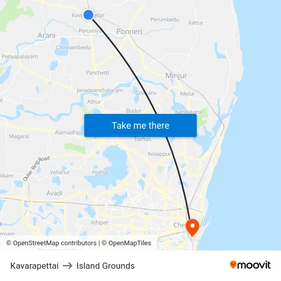 Kavarapettai to Island Grounds map