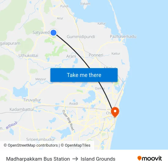 Madharpakkam Bus Station to Island Grounds map
