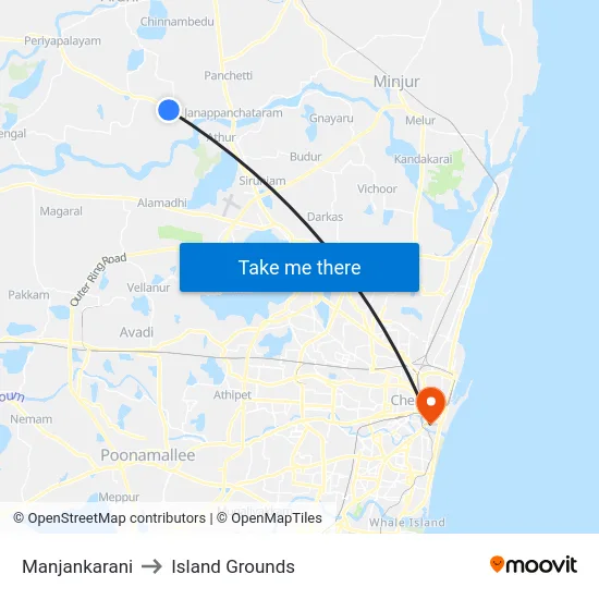 Manjankarani to Island Grounds map