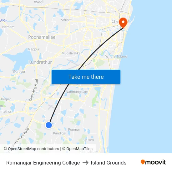 Ramanujar Engineering College to Island Grounds map