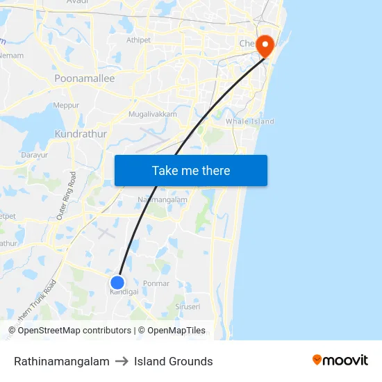 Rathinamangalam to Island Grounds map