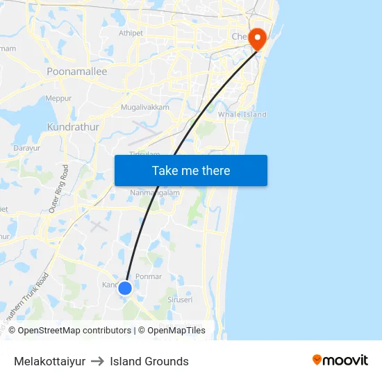 Melakottaiyur to Island Grounds map