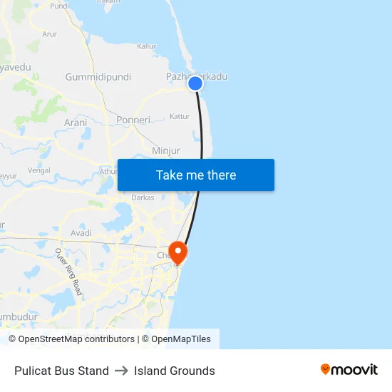 Pulicat Bus Stand to Island Grounds map
