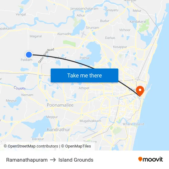 Ramanathapuram to Island Grounds map