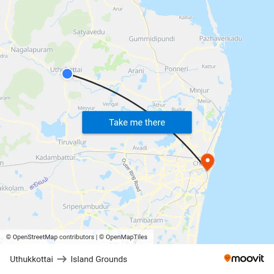 Uthukkottai to Island Grounds map