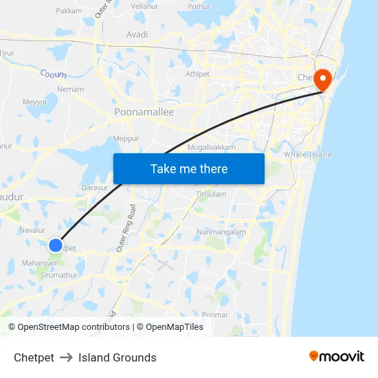 Chetpet to Island Grounds map