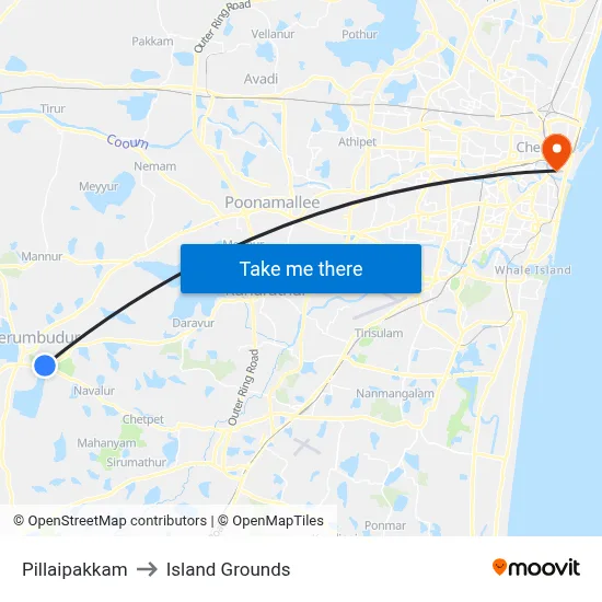 Pillaipakkam to Island Grounds map