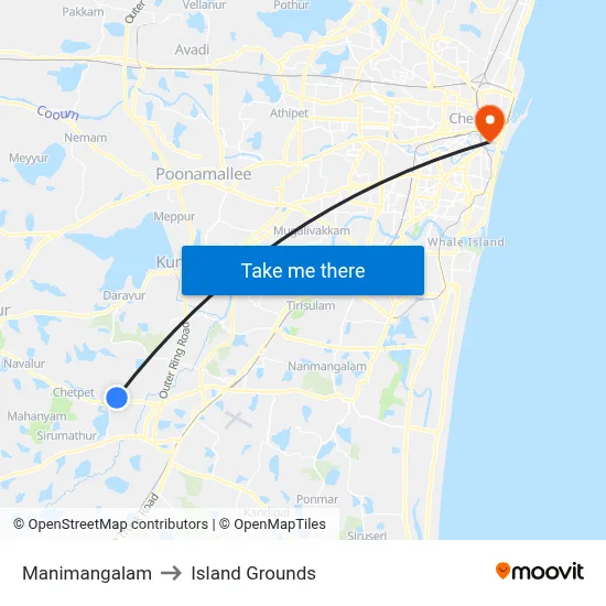 Manimangalam to Island Grounds map