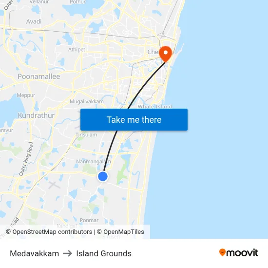 Medavakkam to Island Grounds map