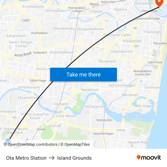 Ota Metro Station to Island Grounds map
