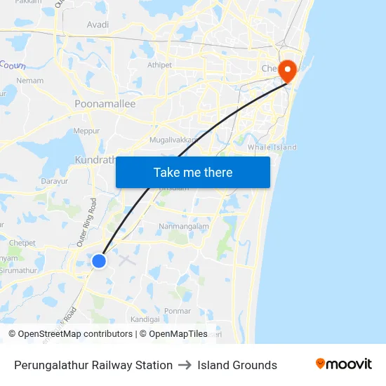 Perungalathur Railway Station to Island Grounds map