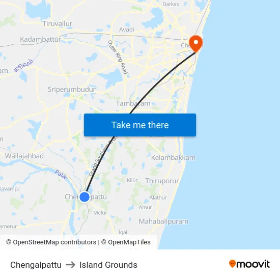 Chengalpattu to Island Grounds map