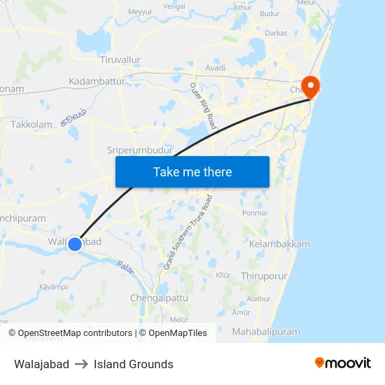 Walajabad to Island Grounds map