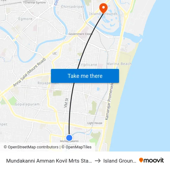 Mundakanni Amman Kovil Mrts Station to Island Grounds map
