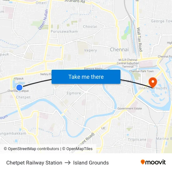 Chetpet Railway Station to Island Grounds map