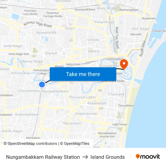 Nungambakkam Railway Station to Island Grounds map