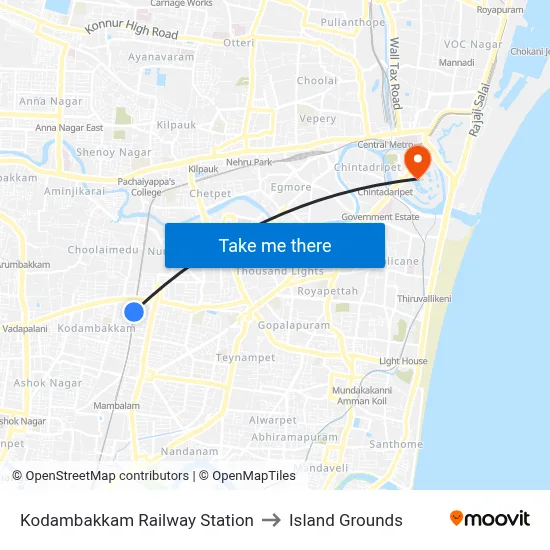 Kodambakkam Railway Station to Island Grounds map