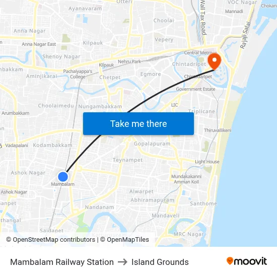 Mambalam Railway Station to Island Grounds map