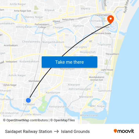 Saidapet Railway Station to Island Grounds map