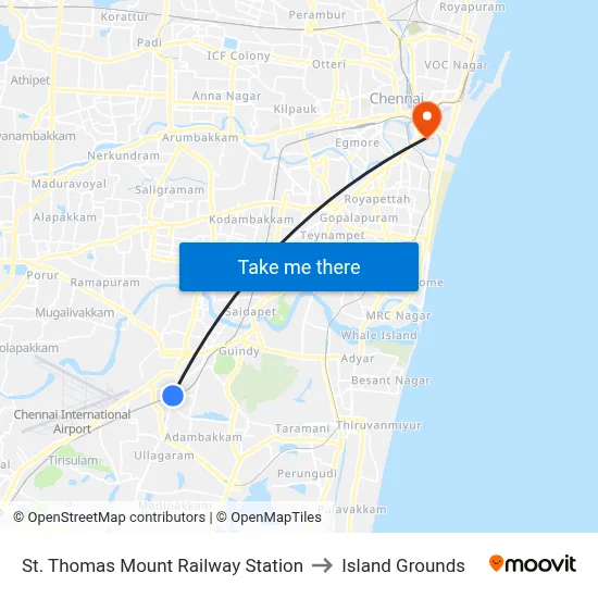 St. Thomas Mount Railway  Station to Island Grounds map