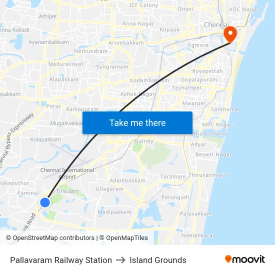 Pallavaram Railway Station to Island Grounds map