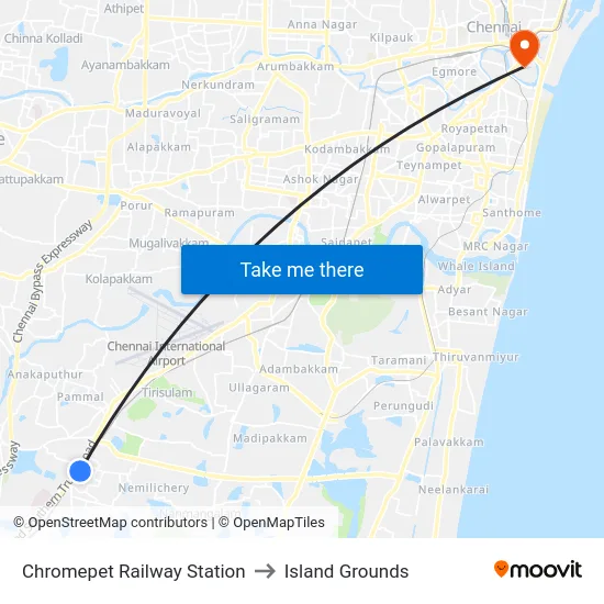 Chromepet Railway Station to Island Grounds map