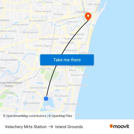 Velachery Mrts Station to Island Grounds map