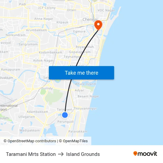 Taramani to Island Grounds map