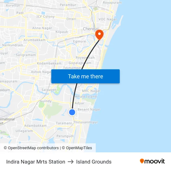 Indira Nagar Mrts Station to Island Grounds map