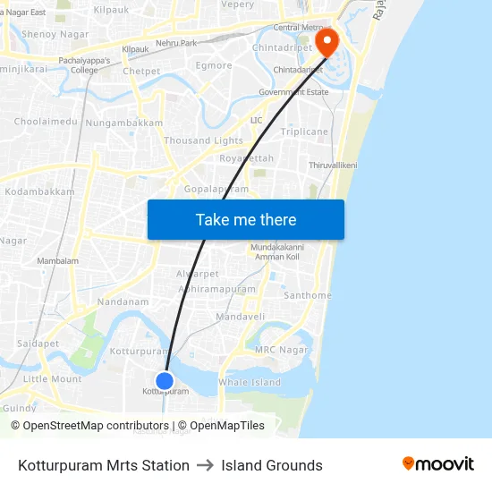 Kotturpuram Mrts Station to Island Grounds map