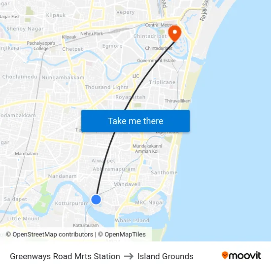 Greenways Road Mrts Station to Island Grounds map