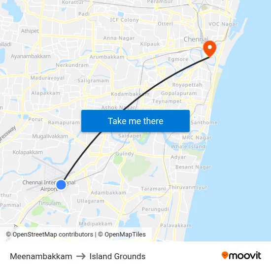 Meenambakkam to Island Grounds map