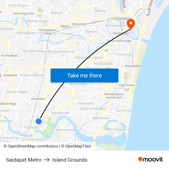 Saidapet Metro to Island Grounds map