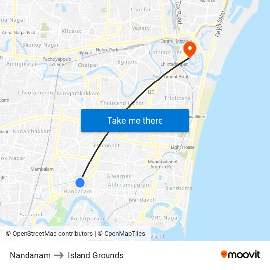 Nandanam to Island Grounds map