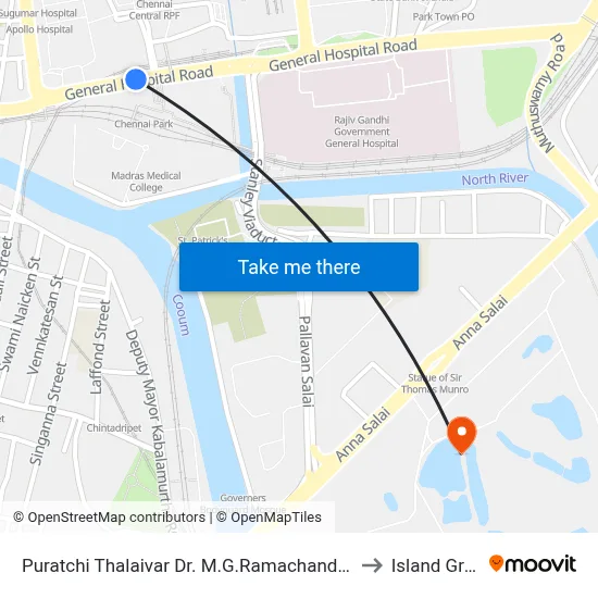 Puratchi Thalaivar Dr. M.G.Ramachandran Central Metro to Island Grounds map