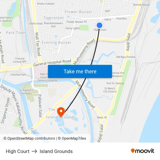 High Court to Island Grounds map