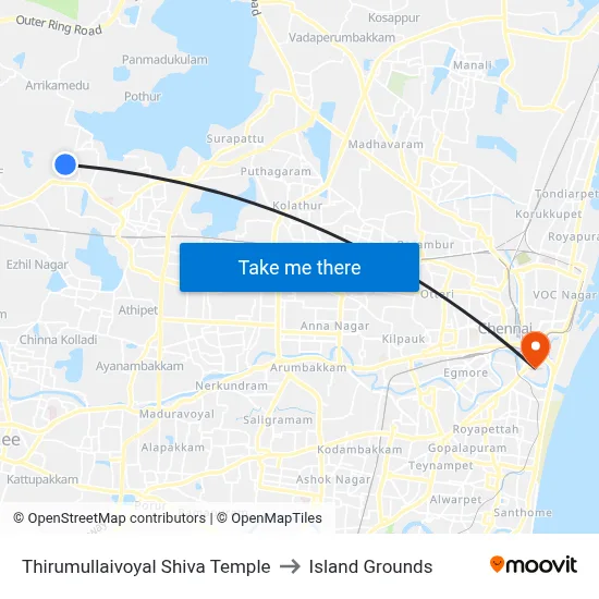 Thirumullaivoyal Shiva Temple to Island Grounds map
