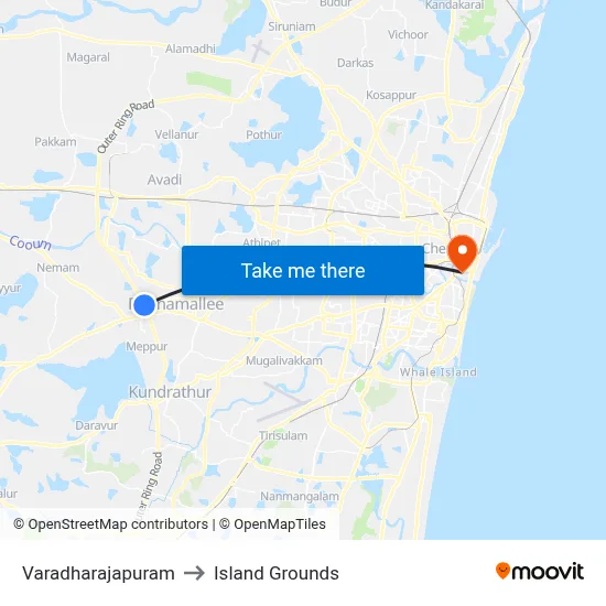 Varadharajapuram to Island Grounds map