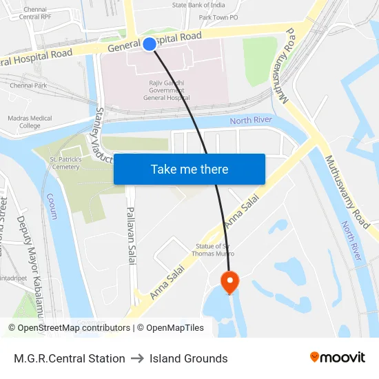 M.G.R.Central Station to Island Grounds map