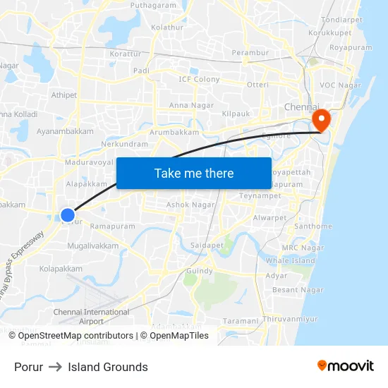 Porur to Island Grounds map