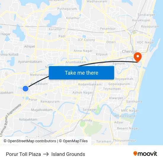 Porur Toll Plaza to Island Grounds map