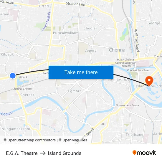 E.G.A. Theatre to Island Grounds map