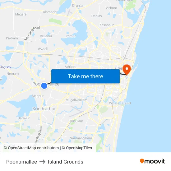 Poonamallee to Island Grounds map