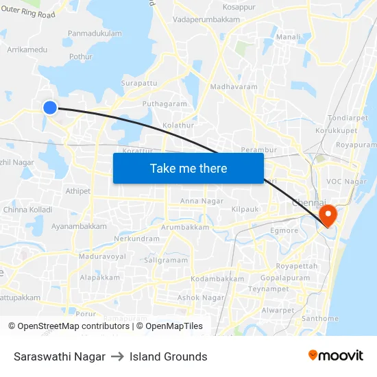 Saraswathi Nagar to Island Grounds map