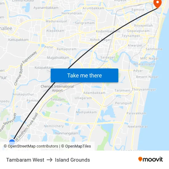 Tambaram West to Island Grounds map