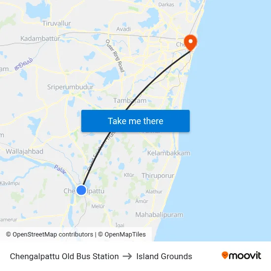 Chengalpattu Old Bus Station to Island Grounds map