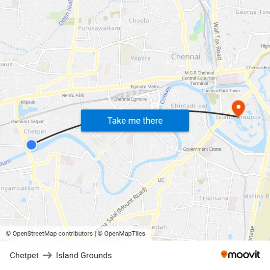 Chetpet to Island Grounds map