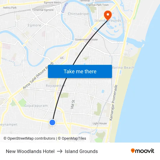 New Woodlands Hotel to Island Grounds map